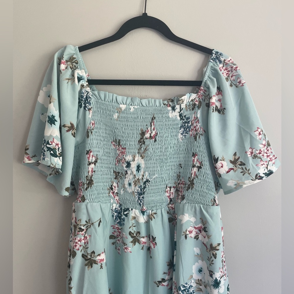 Blue floral dress with pockets from Bloomchic